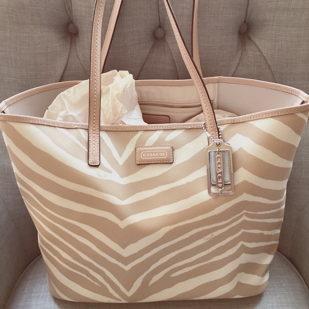 Coach Beige Parker Metro Zebra Tote